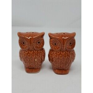 Owl Salt and Pepper Shakers with Stoppers Ceramic 1970s MCM Retro 3” NEW VINTAGE